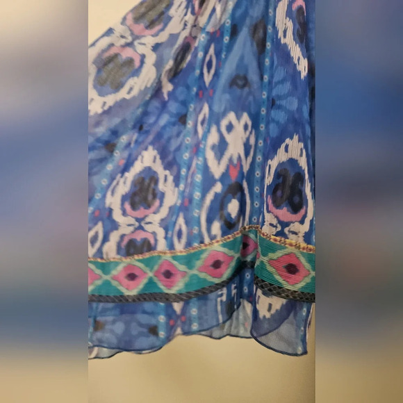 ZARA Multi colored Aztec print Asymetrical swing halter beaded top. Size L NWT - Picture 10 of 16